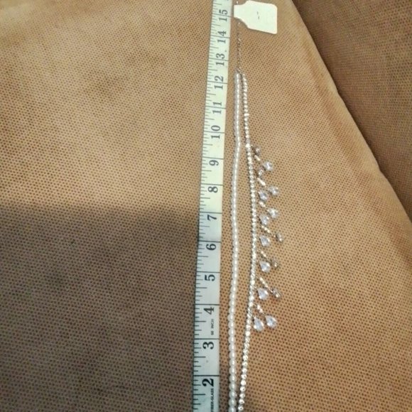 Tear Drop Blue rhinestone Pearls Diams Costum Necklace Woman Silver Color J3 - Picture 6 of 9